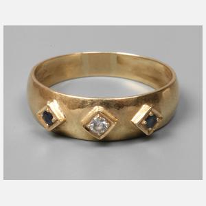 Damenring mit Brillant und Saphiren