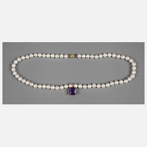 Perlenkette mit Amethystanhänger