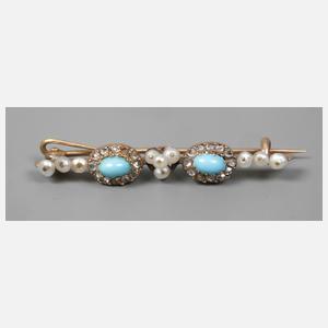 Nadel mit Perlen, Türkisen und Diamanten