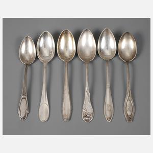 Sechs Jugendstillöffel Silber