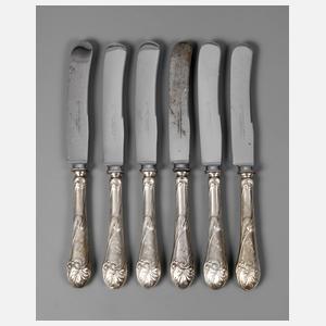 Sechs Abendbrotmesser Silber