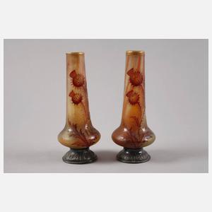 Daum Nancy Paar kleine Ätzglasvasen