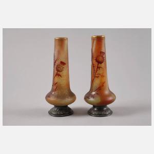 Daum Nancy Paar kleine Ätzglasvasen