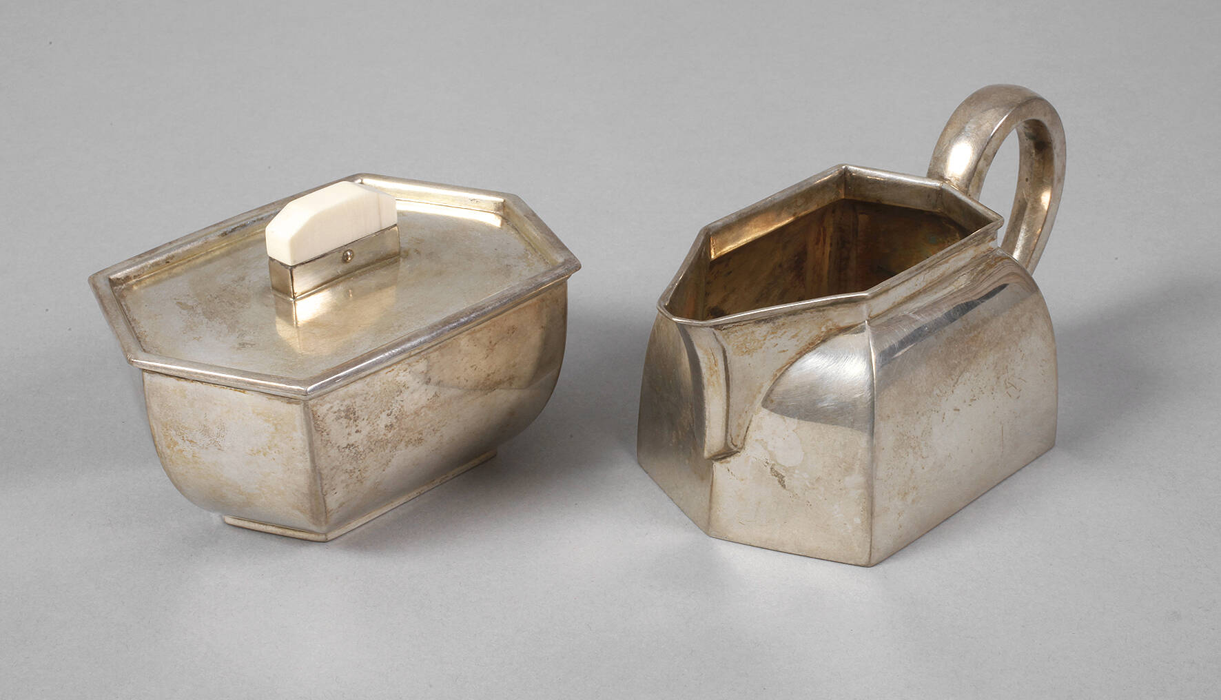 Silber Zuckerdose und Sahnegießer Art déco