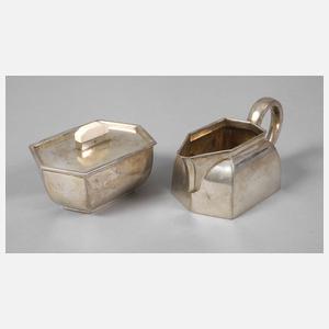Silber Zuckerdose und Sahnegießer Art déco