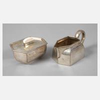 Silber Zuckerdose und Sahnegießer Art déco111
