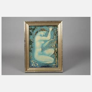 Wandplatte hockender weiblicher Akt