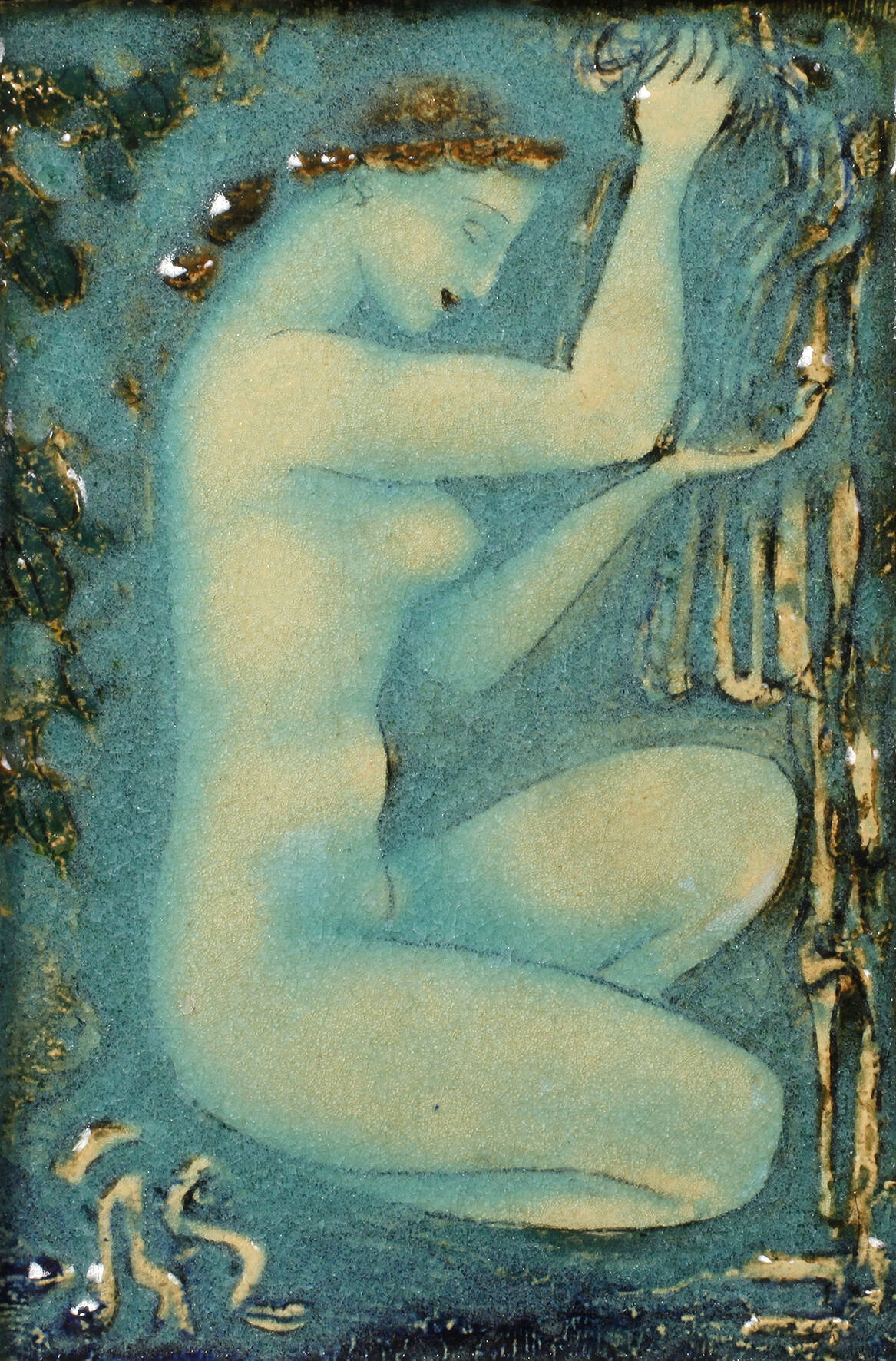 Wandplatte hockender weiblicher Akt