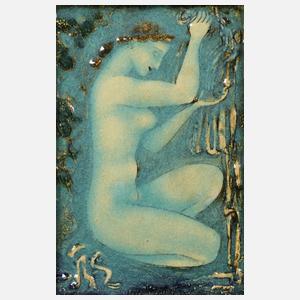 Wandplatte hockender weiblicher Akt