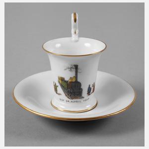 Meissen Jubiläumstasse mit Eisenbahnmotiv