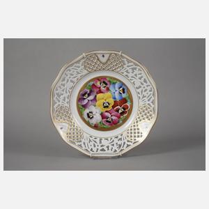 Dresden drei Durchbruchteller mit Blumenmalerei