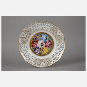 Dresden drei Durchbruchteller mit Blumenmalerei