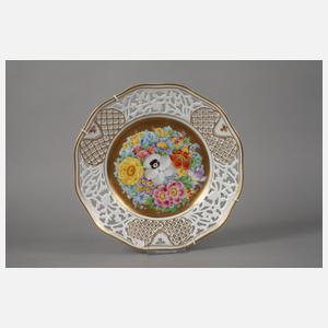 Dresden drei Durchbruchteller mit Blumenmalerei