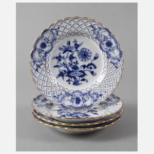 Meissen vier Durchbruchteller "Zwiebelmuster"