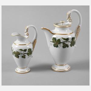 Meissen Mokkakanne und Sahnegießer Weinlaubdekor