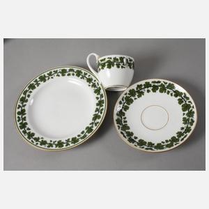 Meissen sechs Mokkagedecke mit Weinlaubdekor