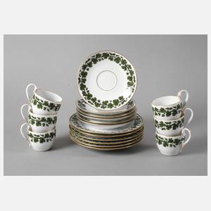 Meissen sechs Mokkagedecke mit Weinlaubdekor