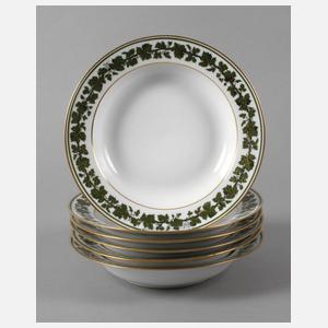 Meissen sechs Suppenteller mit Weinlaubdekor