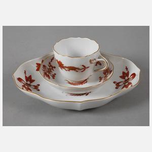 Meissen Mokkagedeck "Reicher Drache, rot"