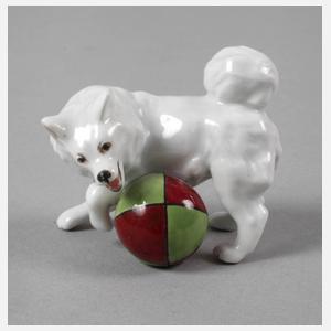 Meissen Miniatur "Kleiner Spitz mit Ball"