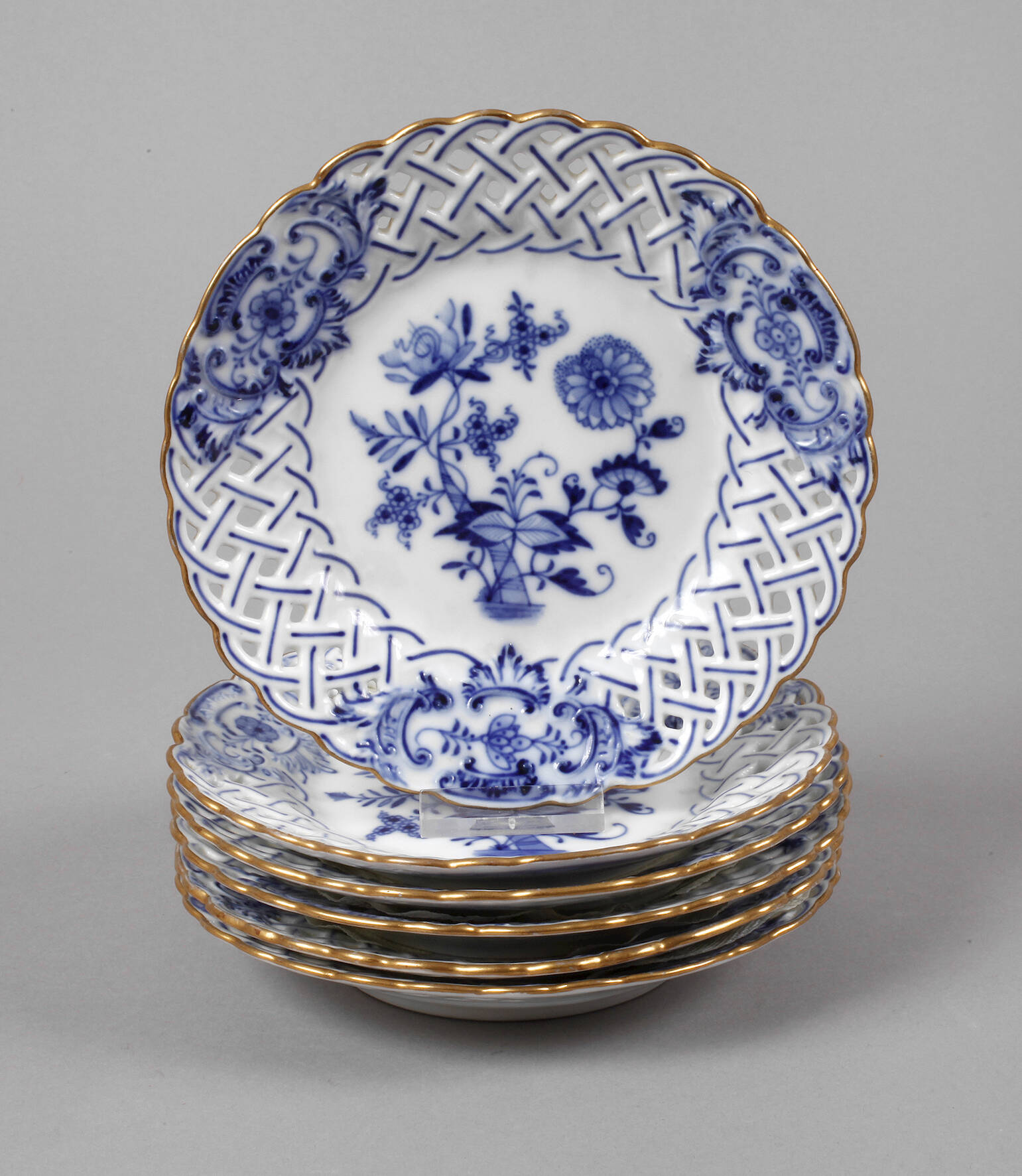 Meissen Teichert sechs Dessertteller Flechtrand