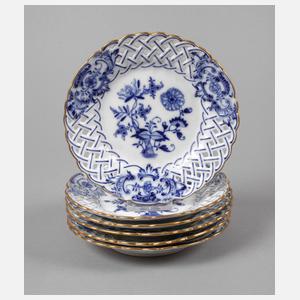 Meissen Teichert sechs Dessertteller Flechtrand