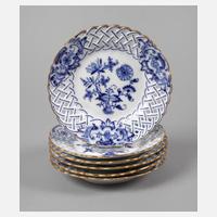 Meissen Teichert sechs Dessertteller Flechtrand111