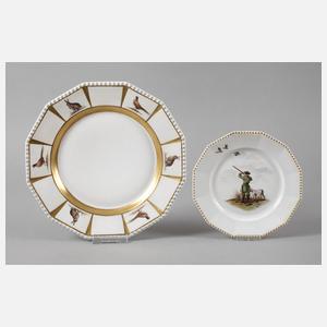 Nymphenburg zwei Teller mit Jagdmotiv