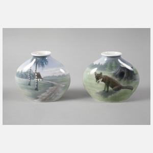 Konvolut Jugendstilvasen mit Landschaftsmalerei