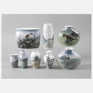 Konvolut Jugendstilvasen mit Landschaftsmalerei