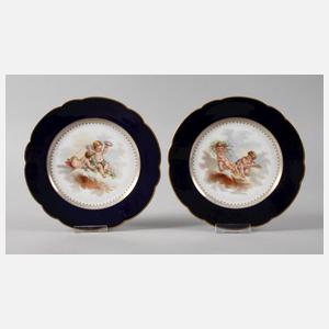 Frankreich Paar Teller mit Puttenmotiv