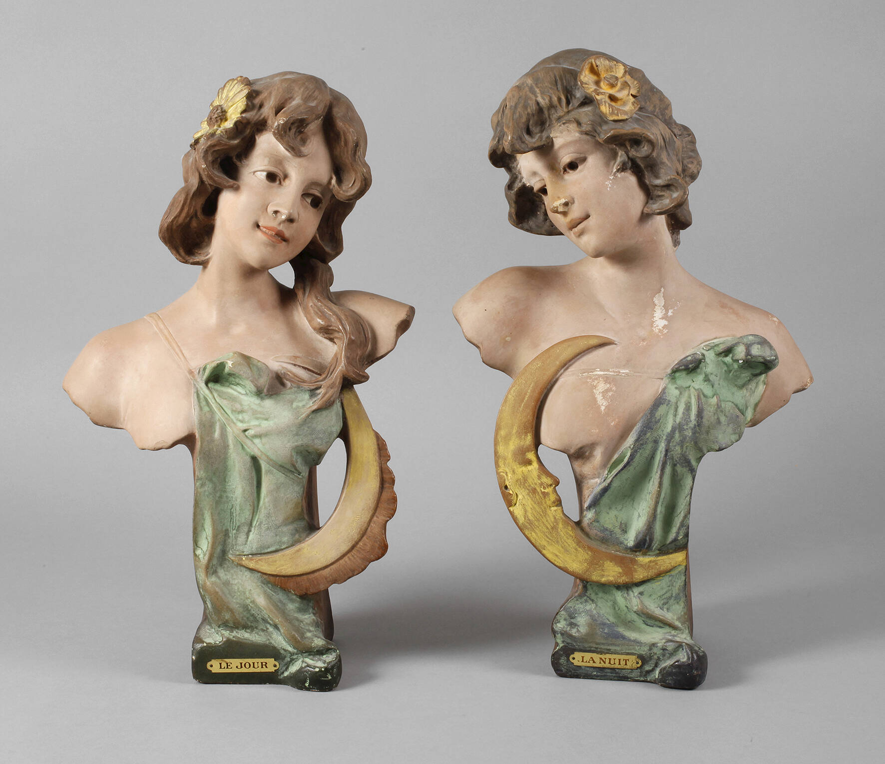 Paar Salonbüsten Tag & Nacht