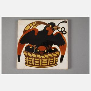 Meissen Teichert zwei Fliesen mit Vogelmotiven