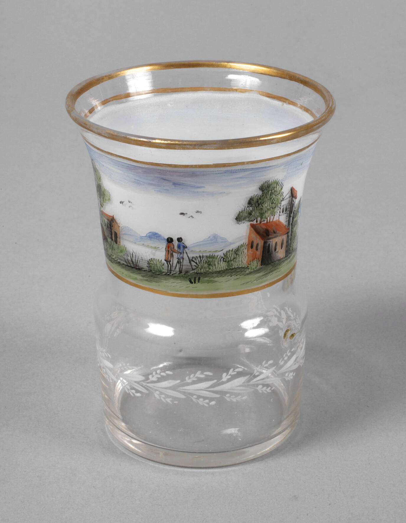 Becherglas mit Landschaftsmalerei