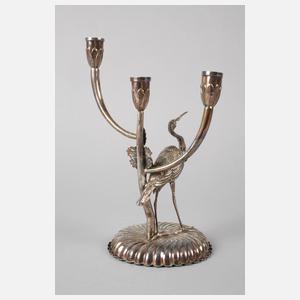 Silberleuchter mit Reiher