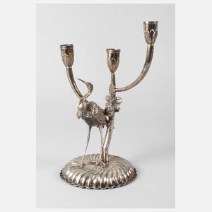 Silberleuchter mit Reiher