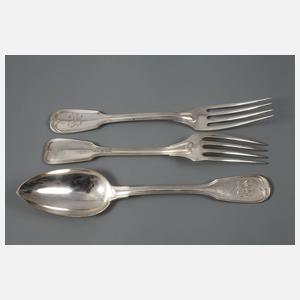 Silber sechs Menülöffel und Speisegabeln