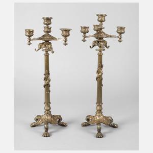 Paar vierflammige Kandelaber mit Tierfiguren