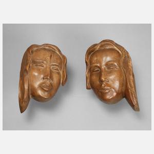 G. Schrey, zwei Frauenköpfe als Reliefs