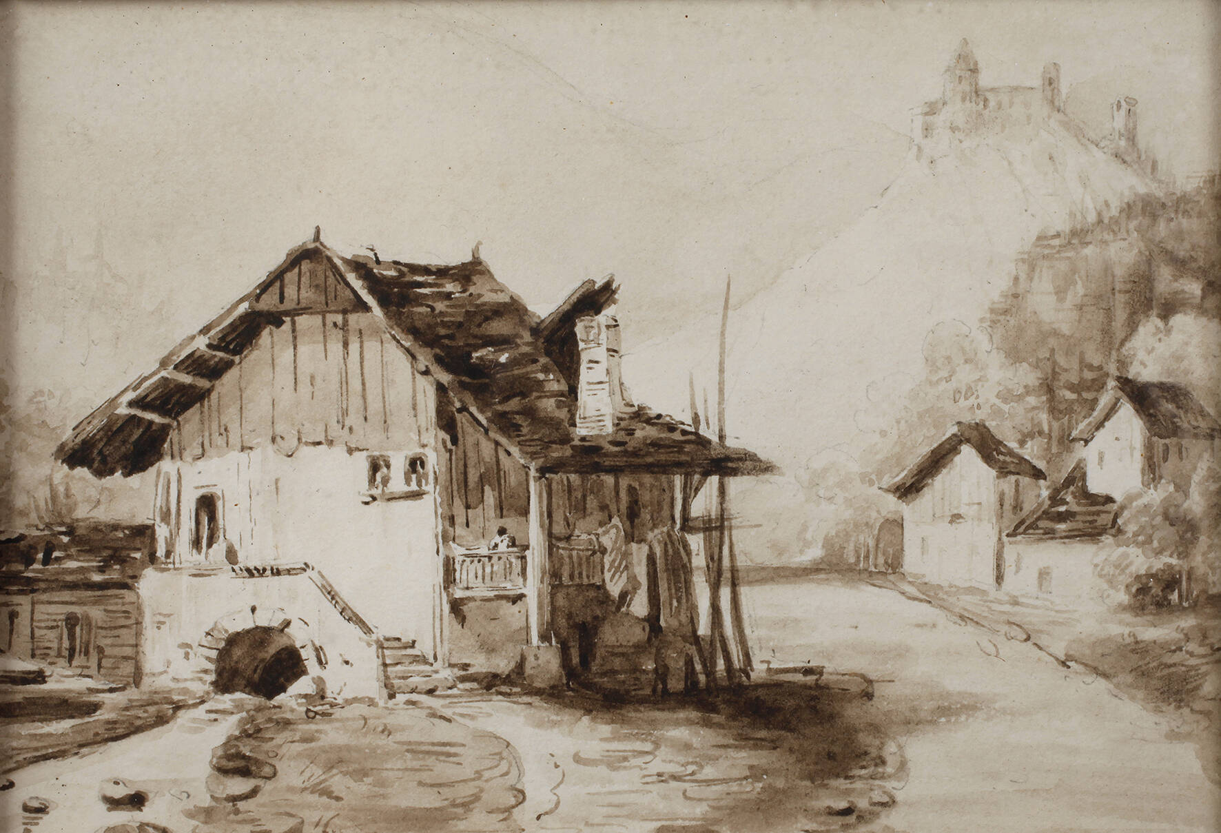 Landschaft mit Mühle und Schloss