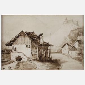 Landschaft mit Mühle und Schloss