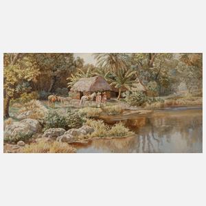 Am See in tropischer Landschaft