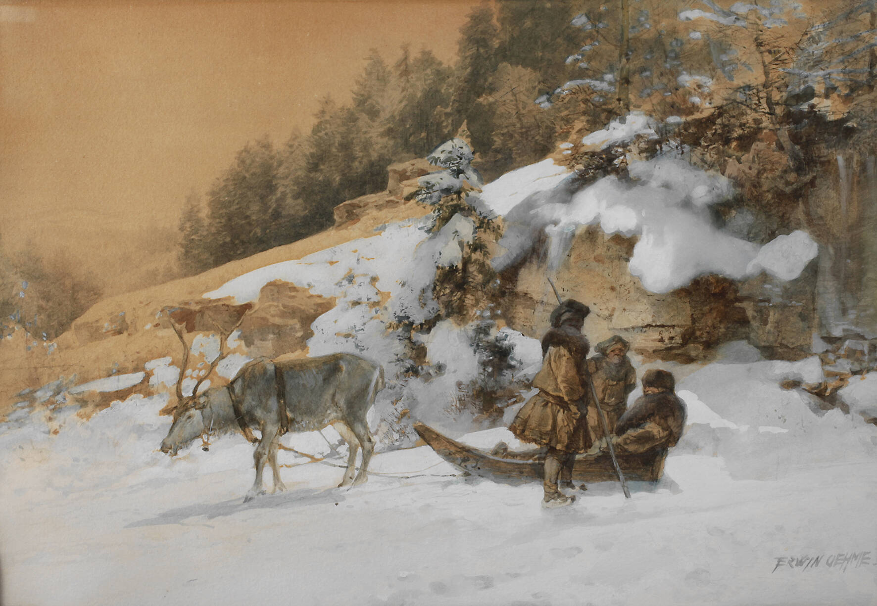 Prof. Erwin Oehme, Männer in nordischer Landschaft