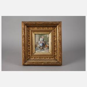 Hühner fütternde Magd