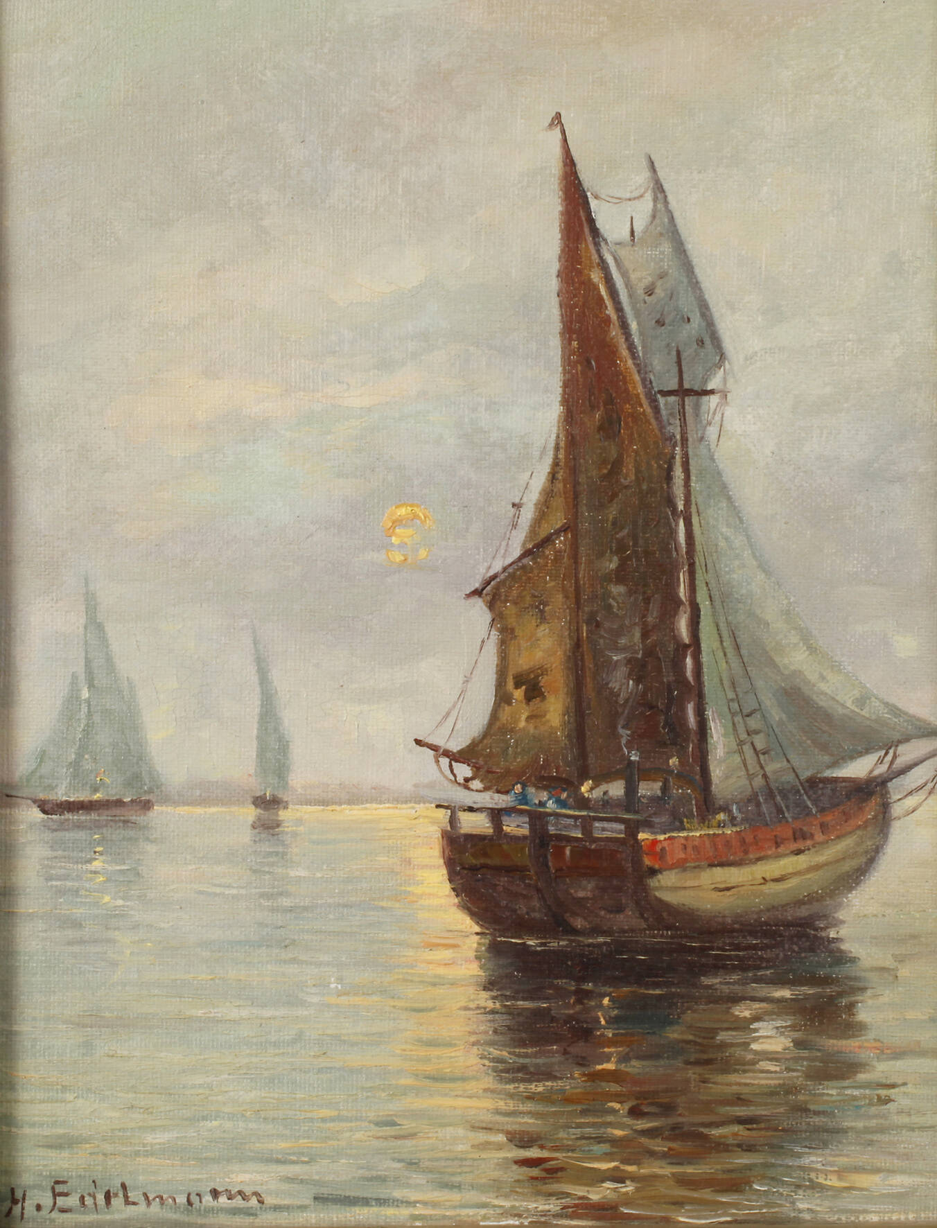 H. Edelmann, Boote im Mondlicht