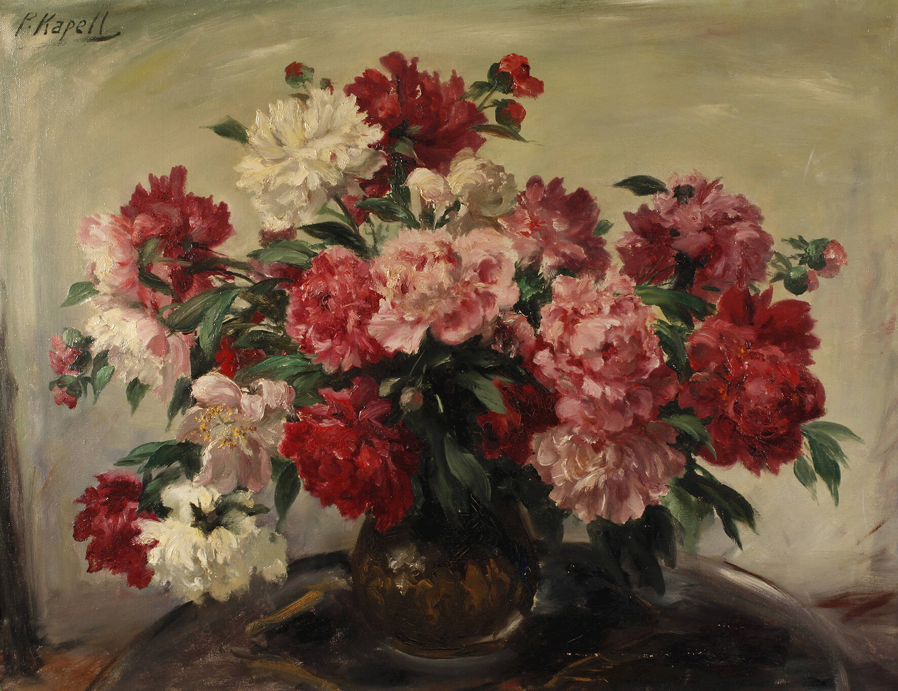 Paul Kapell, Blumenstillleben mit Pfingstrosen