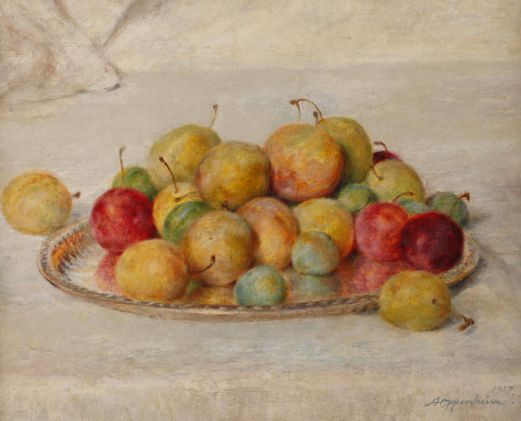 Alfred Oppenheim, "Pflaumen auf Silberplatte"
