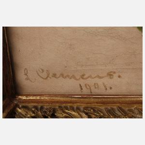 L. Clemens, Früchtegirlande in Prunkrahmen