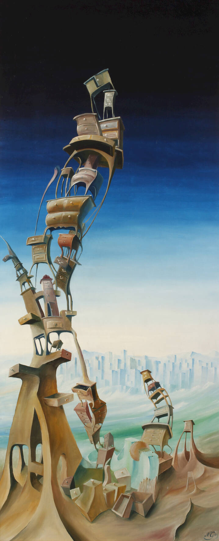 Surrealist "Aufgestapelte Bürokratie"