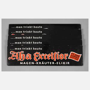 Fünf Werbeschilder Aha Excelsior